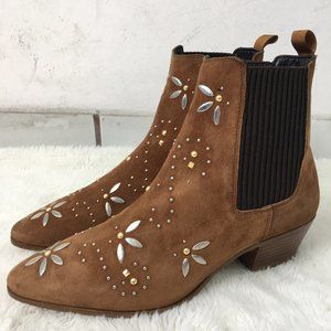 Maje Fiesty Brown Suede Studded Chelsea Boots Size 37 Ankle Booties